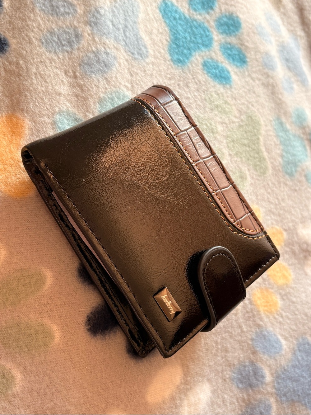 Vintage Black Wallet with Brown Croc-Trim